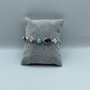 Nolan miller blue glass and white silver tone bracelet